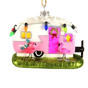 New Cody Foster Pink Flamingo Camper Holiday Ornament GIFT